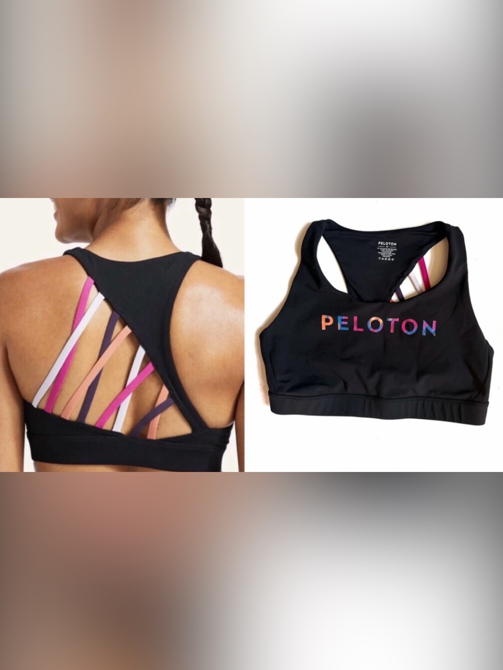 Peloton Black Sports Bra with Multicolor Logo